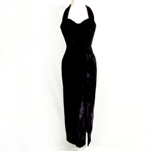 Black Velvet Vintage High Slit Evening Dress